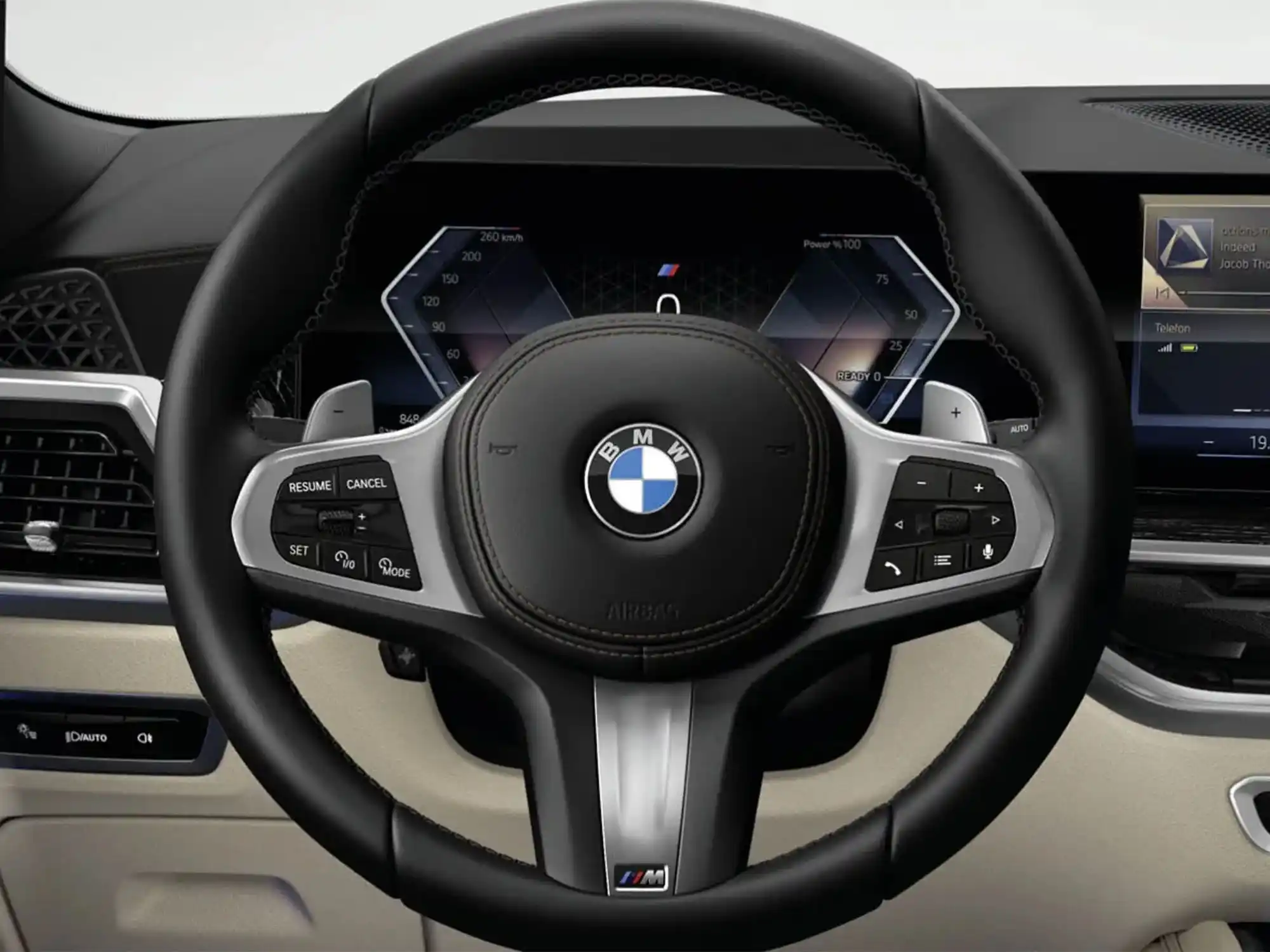 M leather steering wheel.